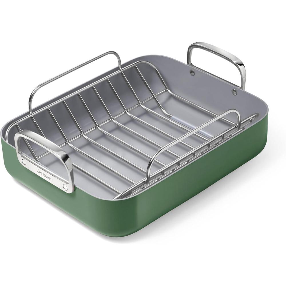 imageCaraway Roasting Pan  16x13 Roasting Pan with Rack  NonStick Ceramic Coated  Non Toxic PTFE amp PFOA Free  Oven Safe amp Compatible with All Stovetops  CreamSage