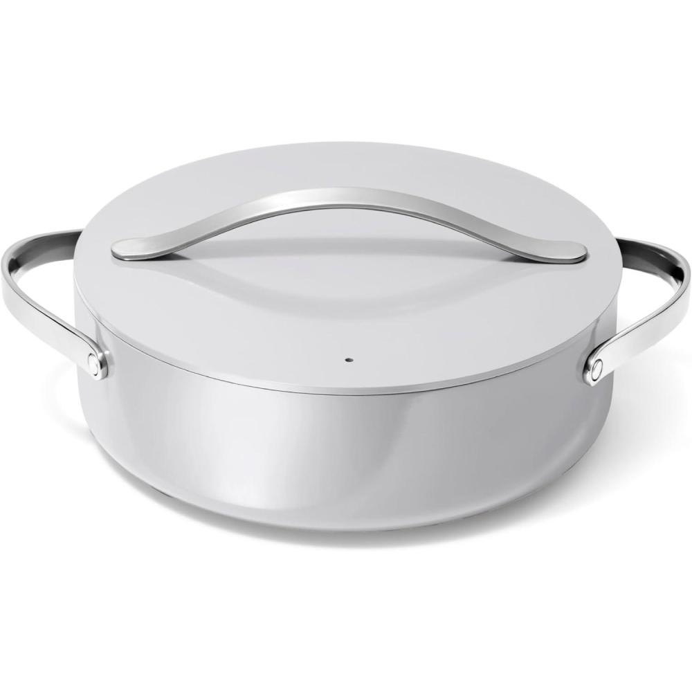 imageCaraway Rondeau 6 Qt NonStick Pan with Lid Free From Forever Chemicals Perfect for Searing Braising amp Roasting CreamGray