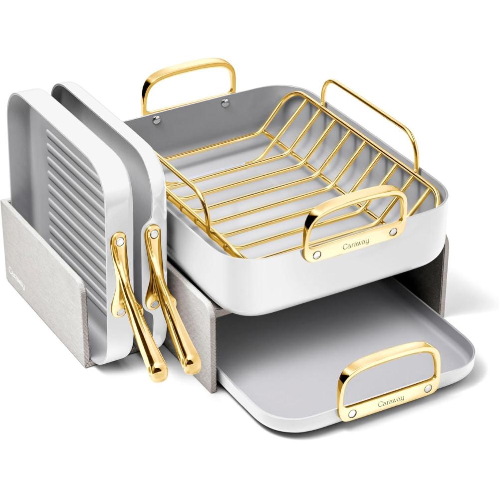 imageCaraway Square Cookware Set Square Pans Set Perfect for Griddling Toasting Searing Roasting and More NonStick Ceramic Coated Pans Non Toxic PTFE amp PFOA Free CreamWhite