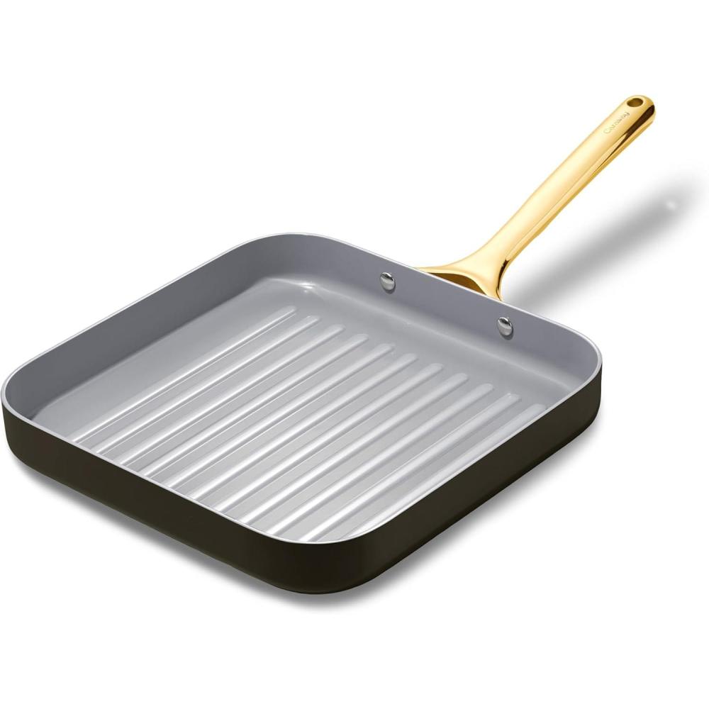 imageCaraway Square Grill Pan 11 Grill Pan NonStick Ceramic Coated Non Toxic PTFE amp PFOA Free Oven Safe amp Compatible with All Stovetops CreamBlack