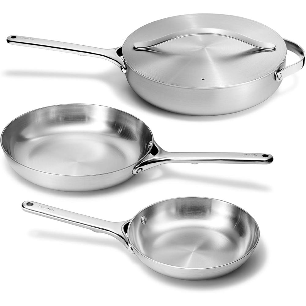 imageCaraway Stainless Steel 4Piece Fry Pan Set 5Ply Frying Pans 8 amp 105 amp Saute Pan NonToxic PTFE amp PFOA Free Oven Safe amp Stovetop Agnostic