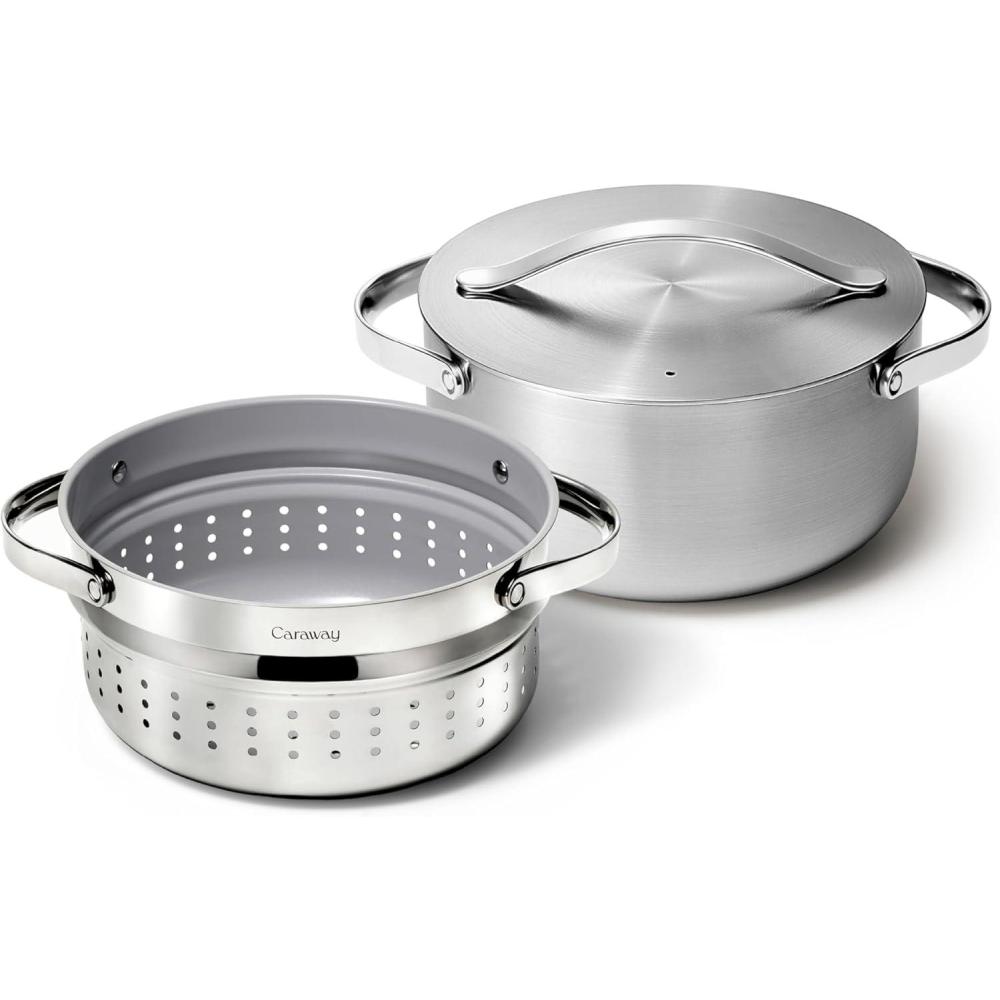 imageCaraway Stainless Steel Dutch Oven 65 Qt amp Steamer 5Ply Stainless Steel Oven Safe amp Stovetop Agnostic Non Toxic PTFE amp PFOA Free