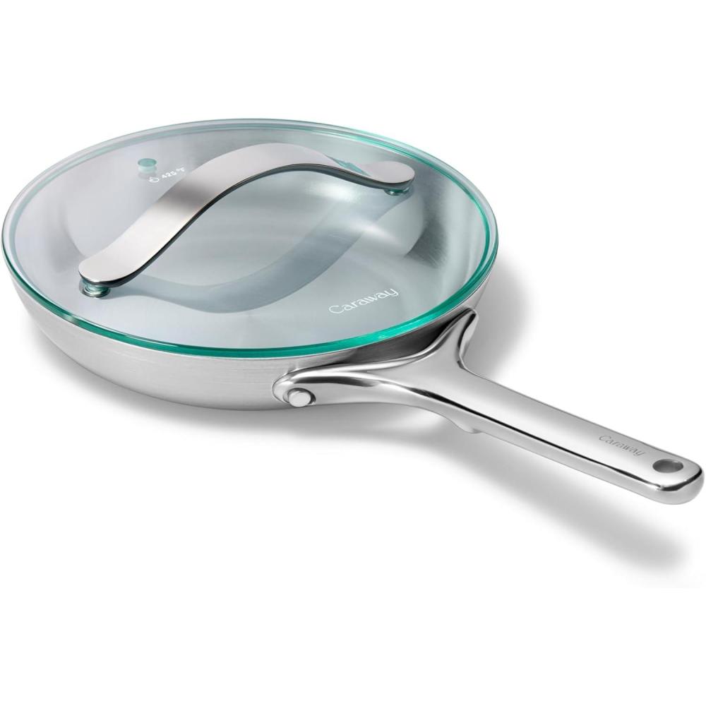 imageCaraway Stainless Steel Fry Pan With Glass Lid 8 IN 5Ply Stainless Steel Pan Oven Safe amp Stovetop Agnostic Non Toxic PTFE amp PFOA Free