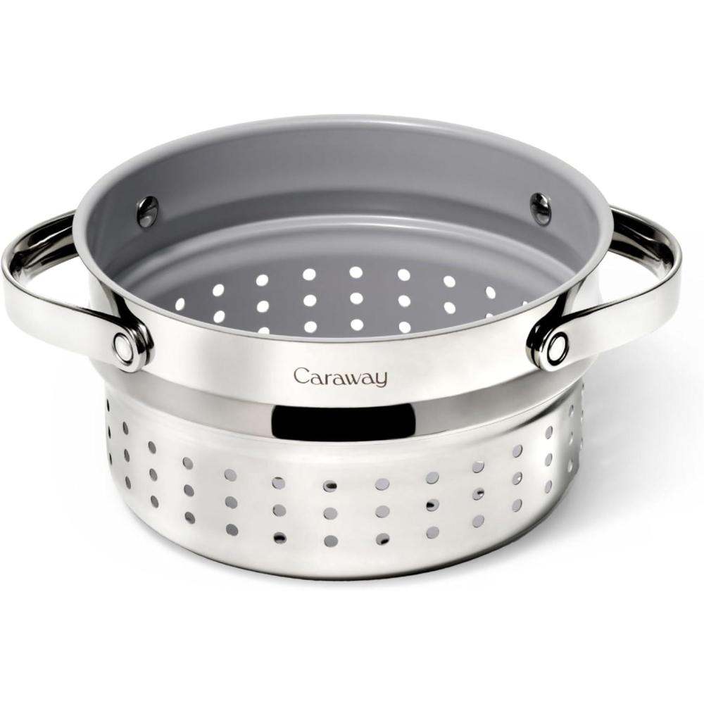 imageCaraway Steamer Stainless Steel Steamer with Handles Non Stick Non Toxic Coating Steam Veggies Seafood and More Compatible With Our Dutch Oven or Sauce Pan Small 3qt GoldStainless Steel