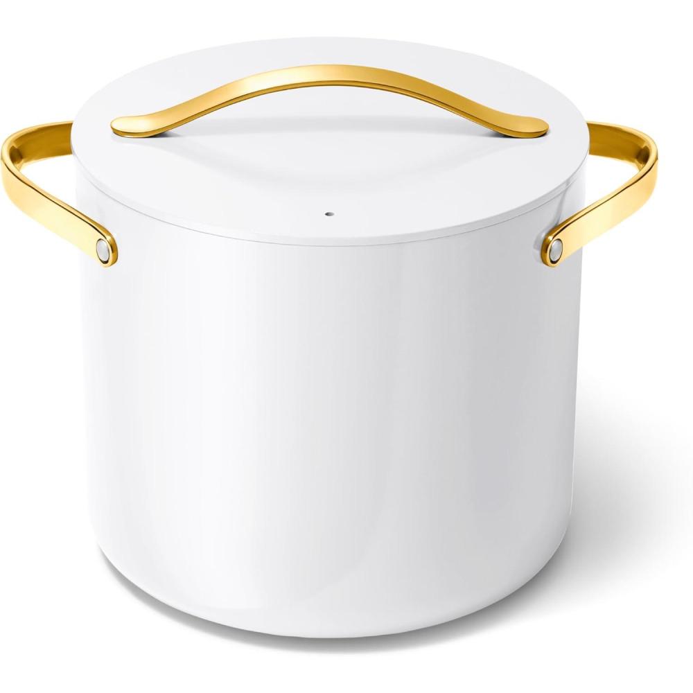 imageCaraway Stock Pot 12 Qt Ceramic Coated With Lid Free From Forever Chemicals Large for Bigger Batches CreamWhite