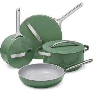 Caraway Deluxe Non-stick Ceramic Cookware Set (16 Piece) Pots, Frying Pans, Lids and Kitchen Storage – PFAS & PFOA Free – Oven Safe Pan Set & Compatible with All Stovetops – Cream(Sage)