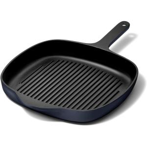 Caraway Enameled Cast Iron Grill Pan – 10.5” Grill Pan for Stovetop Cooking – 3 Layer Enamel Coating – No Seasoning Required – Compatible With All Stovetops – Free From Forever Chemicals – Charcoal(Dark Navy)