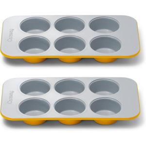 Caraway Non-Stick Ceramic 12-Cup Muffin Pan – Naturally Slick Ceramic Coating – Non-Toxic PTFE & PFOA Free – Perfect for Cupcakes, Muffins, and More – Sage(Marigold)