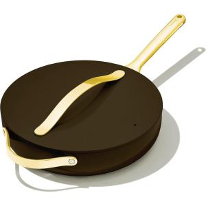 Caraway Nonstick Ceramic Sauté Pan with Lid (4.5 qt, 11.8″) – Non Toxic, PTFE & PFOA Free – Oven Safe & Compatible with All Stovetops (Gas, Electric & Induction) – Cream(Black)