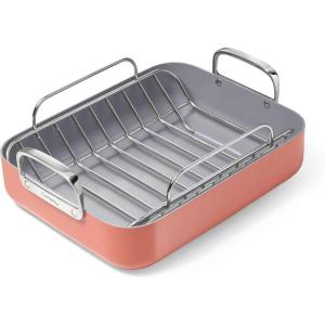 Caraway Roasting Pan – 16×13” Roasting Pan with Rack – Non-Stick Ceramic Coated – Non Toxic, PTFE & PFOA Free – Oven Safe & Compatible with All Stovetops – Cream(Perracotta)