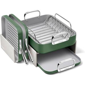 Caraway Square Cookware Set – Square Pans Set – Perfect for Griddling, Toasting, Searing, Roasting, and More – Non-Stick Ceramic Coated Pans – Non Toxic, PTFE & PFOA Free – Cream(Sage)
