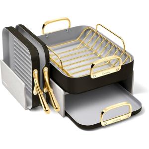 Caraway Square Cookware Set – Square Pans Set – Perfect for Griddling, Toasting, Searing, Roasting, and More – Non-Stick Ceramic Coated Pans – Non Toxic, PTFE & PFOA Free – Cream(Black)