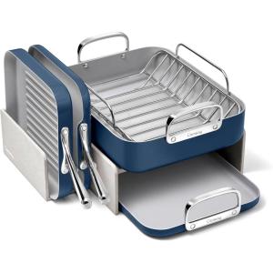 Caraway Square Cookware Set – Square Pans Set – Perfect for Griddling, Toasting, Searing, Roasting, and More – Non-Stick Ceramic Coated Pans – Non Toxic, PTFE & PFOA Free – Cream(Navy)