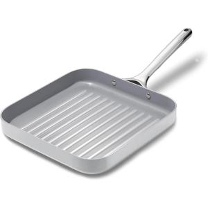 Caraway Square Grill Pan – 11” Grill Pan – Non-Stick Ceramic Coated – Non Toxic, PTFE & PFOA Free – Oven Safe & Compatible with All Stovetops – Cream(Gray)