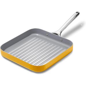 Caraway Square Grill Pan – 11” Grill Pan – Non-Stick Ceramic Coated – Non Toxic, PTFE & PFOA Free – Oven Safe & Compatible with All Stovetops – Cream(Marigold)
