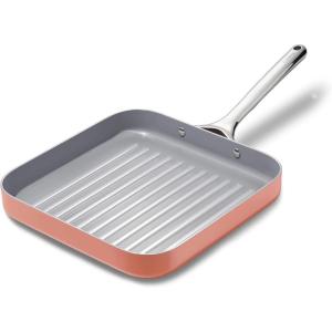Caraway Square Grill Pan – 11” Grill Pan – Non-Stick Ceramic Coated – Non Toxic, PTFE & PFOA Free – Oven Safe & Compatible with All Stovetops – Cream(Perracotta)