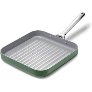Caraway Square Grill Pan – 11” Grill Pan – Non-Stick Ceramic Coated – Non Toxic, PTFE & PFOA Free – Oven Safe & Compatible with All Stovetops – Cream(Sage)