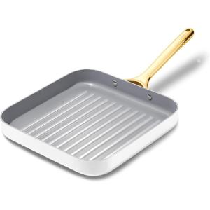 Caraway Square Grill Pan – 11” Grill Pan – Non-Stick Ceramic Coated – Non Toxic, PTFE & PFOA Free – Oven Safe & Compatible with All Stovetops – Cream(White)