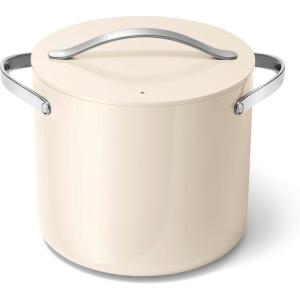 Caraway Stock Pot – 12 Qt Ceramic Coated With Lid – Free From Forever Chemicals – Large for Bigger Batches – Cream(Cream)