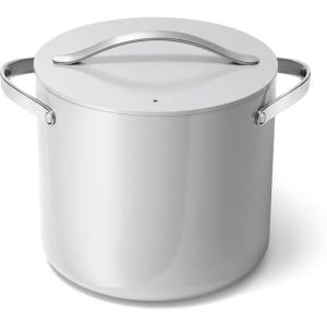 Caraway Stock Pot – 12 Qt Ceramic Coated With Lid – Free From Forever Chemicals – Large for Bigger Batches – Cream(Gray)