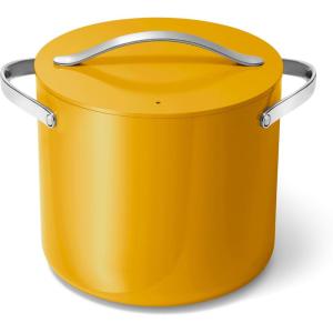 Caraway Stock Pot – 12 Qt Ceramic Coated With Lid – Free From Forever Chemicals – Large for Bigger Batches – Cream(Marigold)