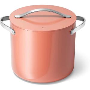 Caraway Stock Pot – 12 Qt Ceramic Coated With Lid – Free From Forever Chemicals – Large for Bigger Batches – Cream(Perracotta)
