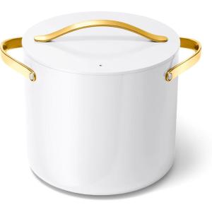 Caraway Stock Pot – 12 Qt Ceramic Coated With Lid – Free From Forever Chemicals – Large for Bigger Batches – Cream(White)