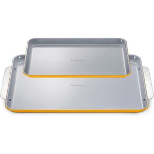 Caraway Non-Stick Ceramic Baking Sheet Duo – Naturally Slick Ceramic Coating – Non-Toxic, PTFE & PFOA Free – 18 x 13″ Large & 15 x 10″ Medium – Cream(Marigold)