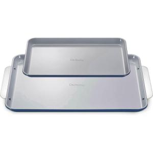 Caraway Non-Stick Ceramic Baking Sheet Duo – Naturally Slick Ceramic Coating – Non-Toxic, PTFE & PFOA Free – 18 x 13″ Large & 15 x 10″ Medium – Cream(Navy)