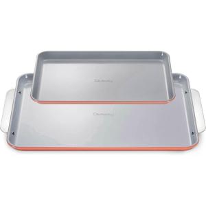 Caraway Non-Stick Ceramic Baking Sheet Duo – Naturally Slick Ceramic Coating – Non-Toxic, PTFE & PFOA Free – 18 x 13″ Large & 15 x 10″ Medium – Cream(Perracotta)