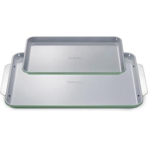 Caraway Non-Stick Ceramic Baking Sheet Duo – Naturally Slick Ceramic Coating – Non-Toxic, PTFE & PFOA Free – 18 x 13″ Large & 15 x 10″ Medium – Cream(Sage)