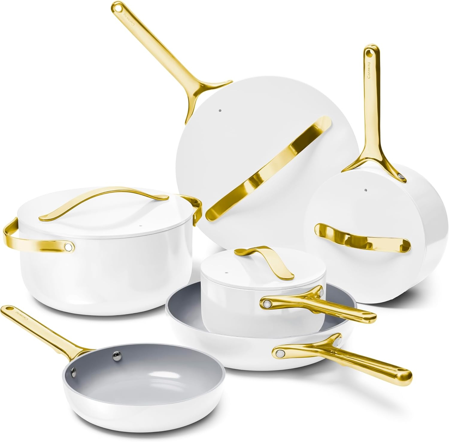 image:imageCaraway 31Piece Ceramic Cookware Bundle Fry Pans Saucepans Saut Pan Dutch Oven Petite Cooker Stir Fry Rondeau Stock Pot Grill amp Griddle Pans Roasting Pan Racks Organizers NavyWhite
