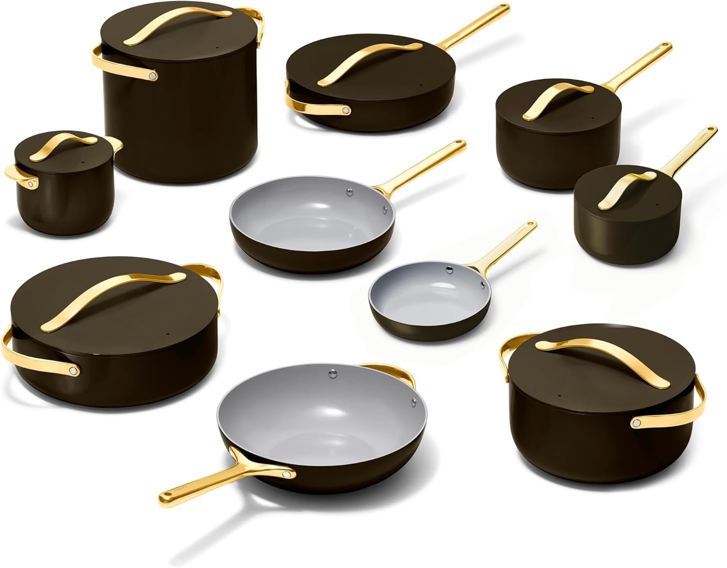 image:imageCaraway 31Piece Ceramic Cookware Bundle Fry Pans Saucepans Saut Pan Dutch Oven Petite Cooker Stir Fry Rondeau Stock Pot Grill amp Griddle Pans Roasting Pan Racks Organizers NavyBlack