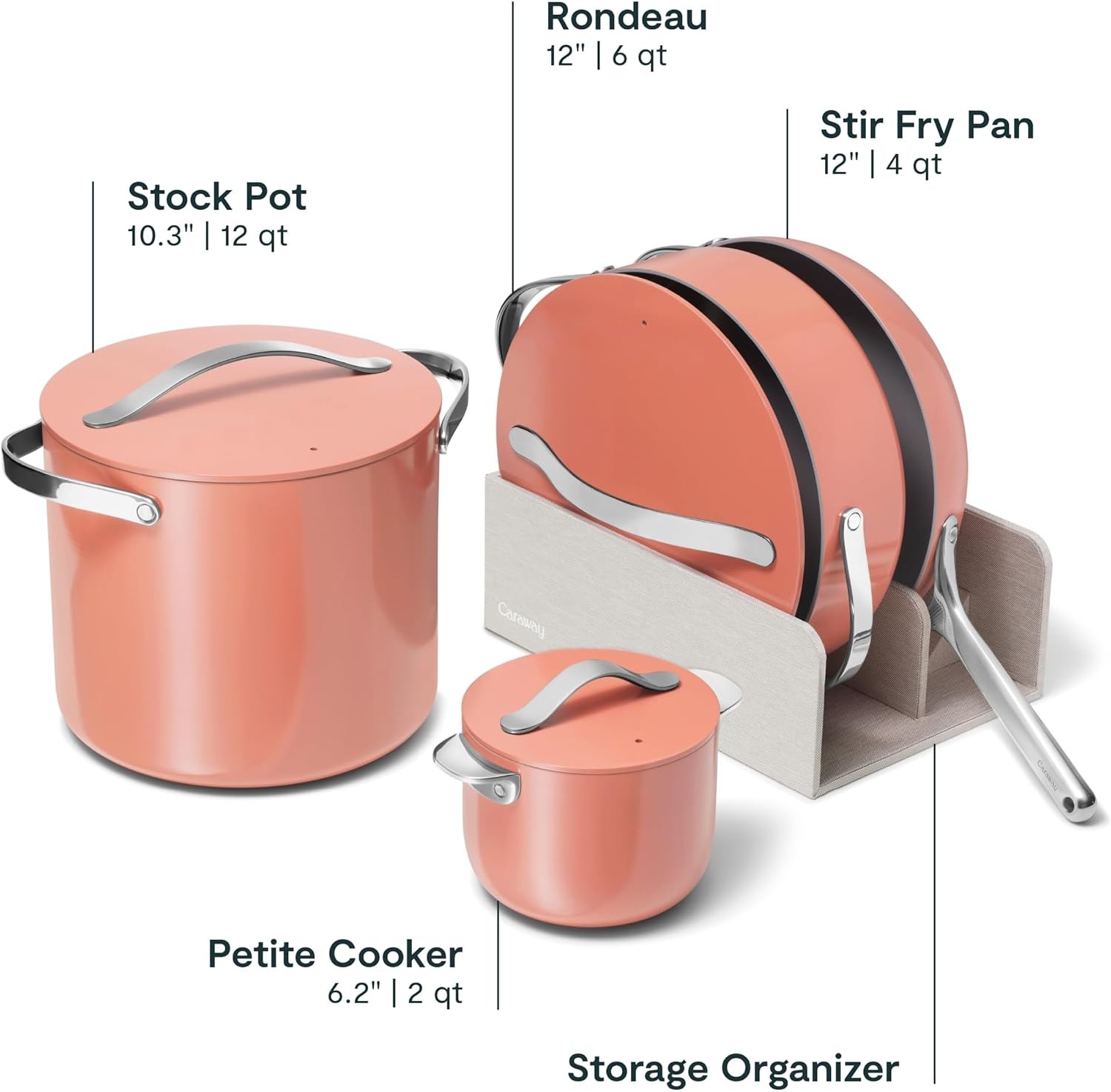 image:imageCaraway 31Piece Ceramic Cookware Bundle Fry Pans Saucepans Saut Pan Dutch Oven Petite Cooker Stir Fry Rondeau Stock Pot Grill amp Griddle Pans Roasting Pan Racks Organizers NavyPerracotta