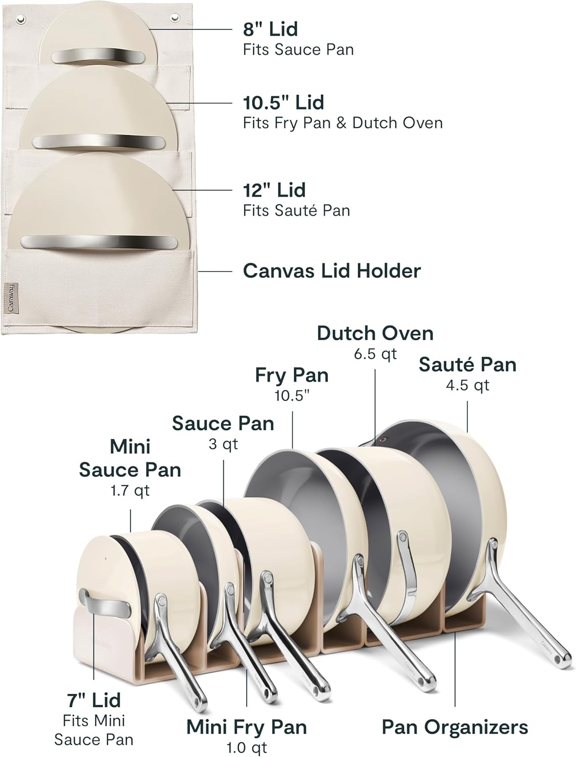 image:imageCaraway 31Piece Ceramic Cookware Bundle Fry Pans Saucepans Saut Pan Dutch Oven Petite Cooker Stir Fry Rondeau Stock Pot Grill amp Griddle Pans Roasting Pan Racks Organizers NavyCream