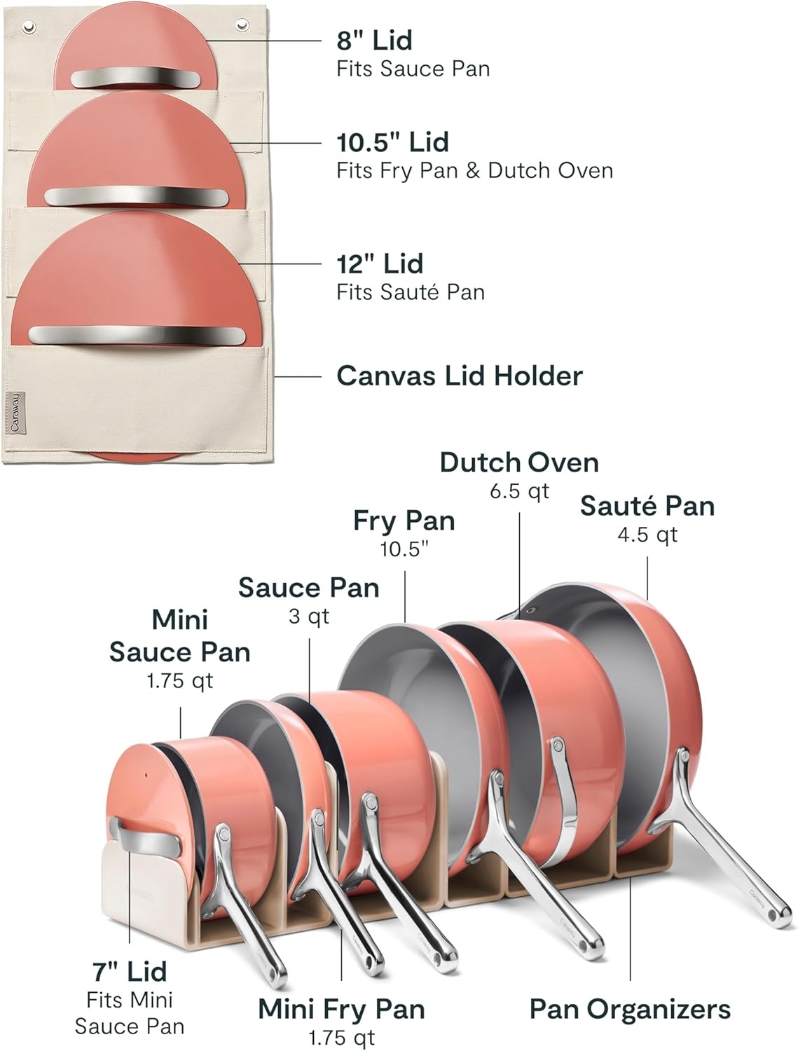 image:imageCaraway 31Piece Ceramic Cookware Bundle Fry Pans Saucepans Saut Pan Dutch Oven Petite Cooker Stir Fry Rondeau Stock Pot Grill amp Griddle Pans Roasting Pan Racks Organizers NavyPerracotta