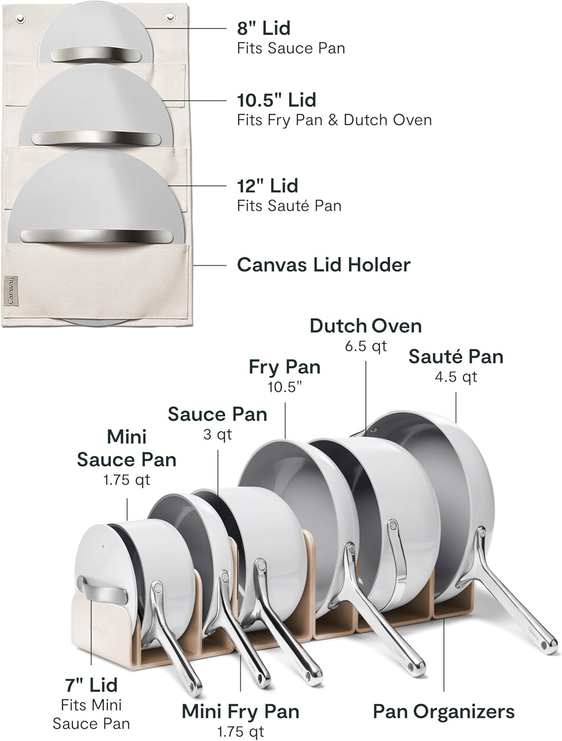 image:imageCaraway 31Piece Ceramic Cookware Bundle Fry Pans Saucepans Saut Pan Dutch Oven Petite Cooker Stir Fry Rondeau Stock Pot Grill amp Griddle Pans Roasting Pan Racks Organizers NavyGray