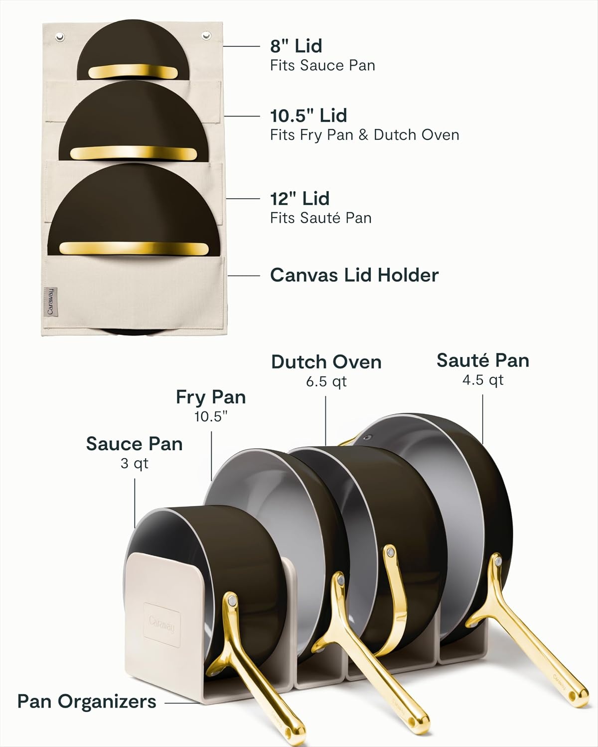 image:imageCaraway 31Piece Ceramic Cookware Bundle Fry Pans Saucepans Saut Pan Dutch Oven Petite Cooker Stir Fry Rondeau Stock Pot Grill amp Griddle Pans Roasting Pan Racks Organizers NavyBlack