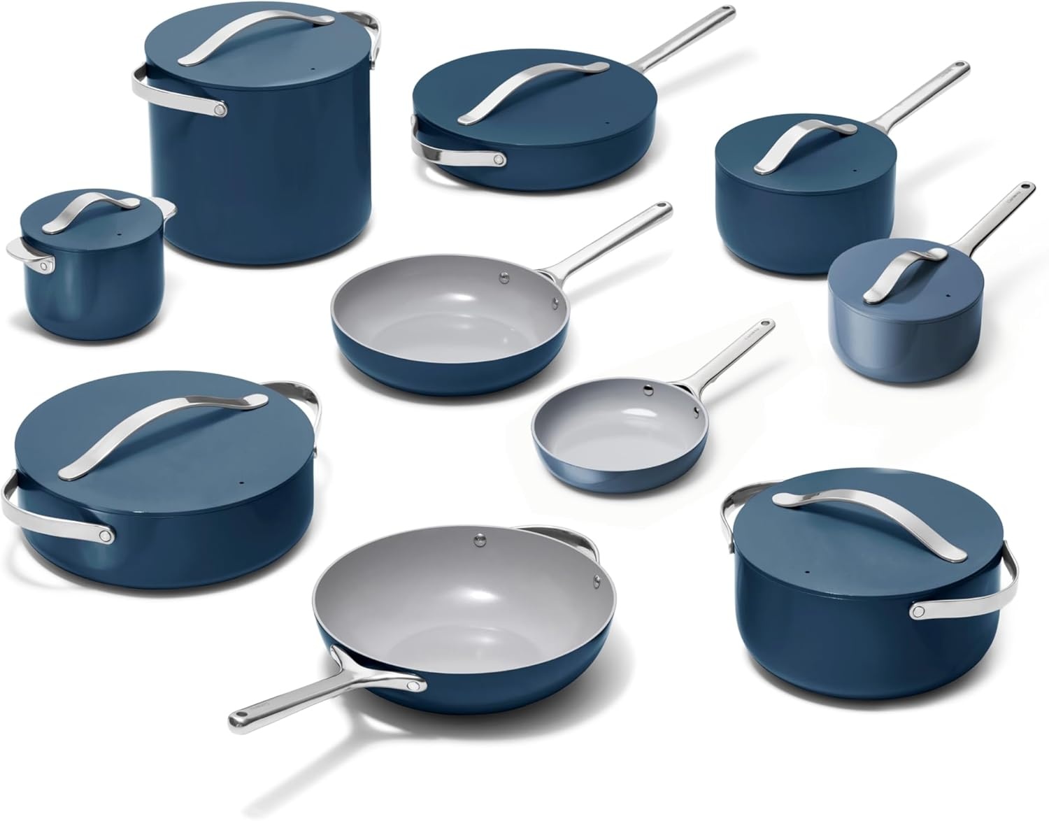image:imageCaraway 31Piece Ceramic Cookware Bundle Fry Pans Saucepans Saut Pan Dutch Oven Petite Cooker Stir Fry Rondeau Stock Pot Grill amp Griddle Pans Roasting Pan Racks Organizers NavyNavy