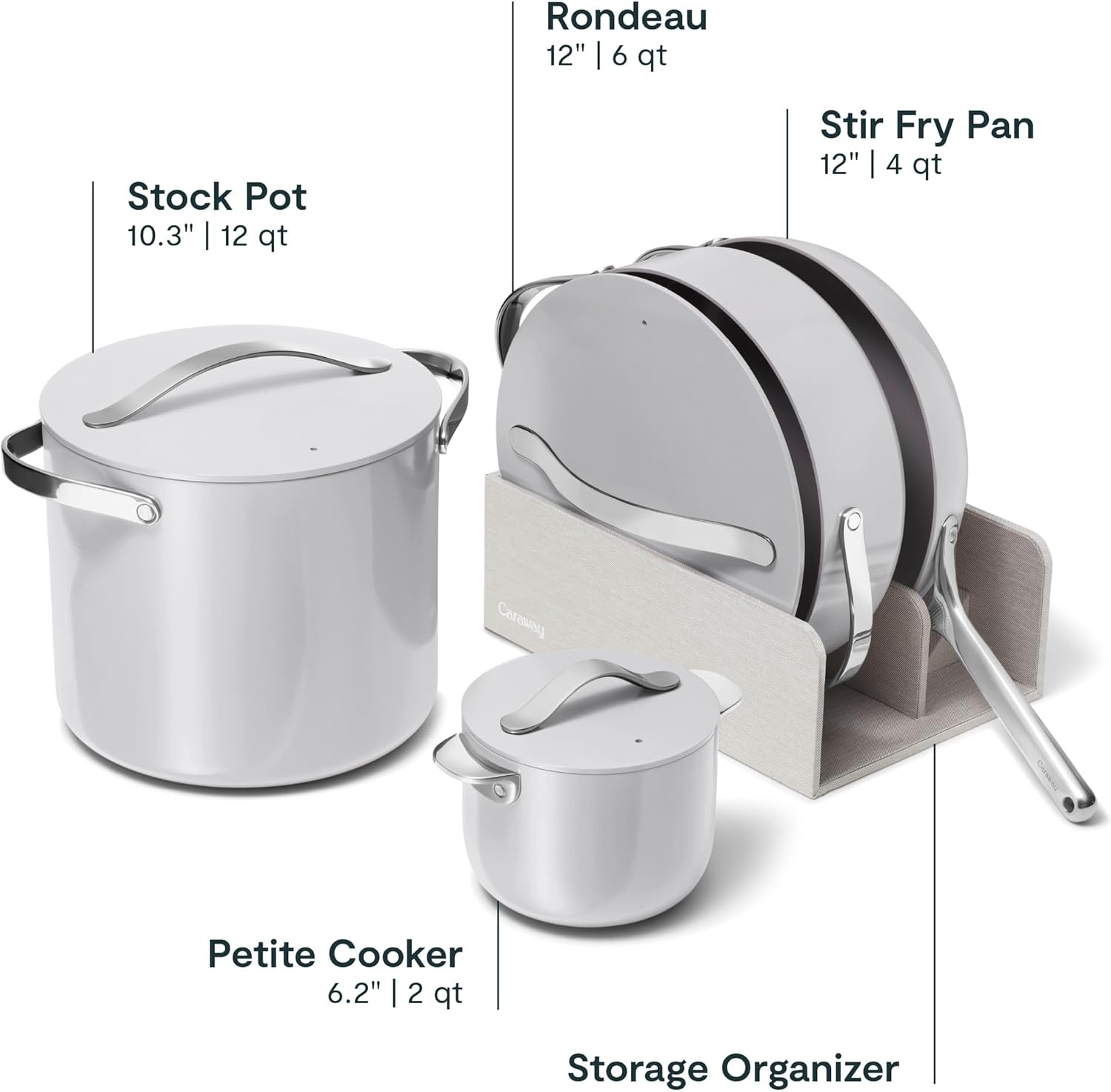 image:imageCaraway 31Piece Ceramic Cookware Bundle Fry Pans Saucepans Saut Pan Dutch Oven Petite Cooker Stir Fry Rondeau Stock Pot Grill amp Griddle Pans Roasting Pan Racks Organizers NavyGray