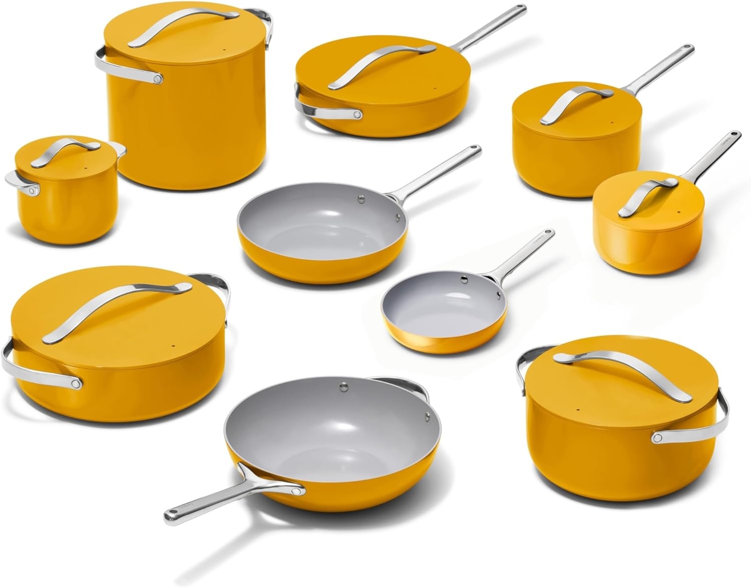 image:imageCaraway 31Piece Ceramic Cookware Bundle Fry Pans Saucepans Saut Pan Dutch Oven Petite Cooker Stir Fry Rondeau Stock Pot Grill amp Griddle Pans Roasting Pan Racks Organizers NavyMarigold