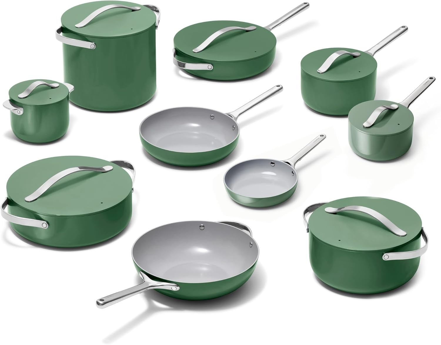 image:imageCaraway 31Piece Ceramic Cookware Bundle Fry Pans Saucepans Saut Pan Dutch Oven Petite Cooker Stir Fry Rondeau Stock Pot Grill amp Griddle Pans Roasting Pan Racks Organizers NavySage