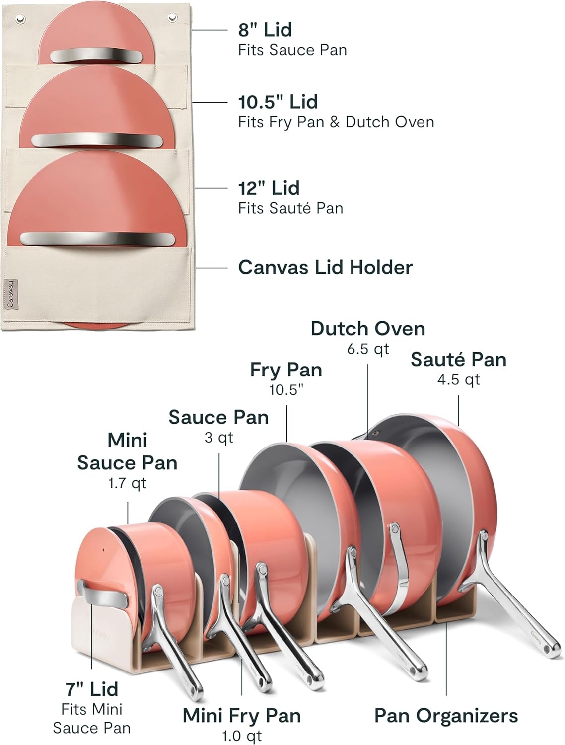 image:imageCaraway 31Piece Ceramic Cookware Bundle Fry Pans Saucepans Saut Pan Dutch Oven Petite Cooker Stir Fry Rondeau Stock Pot Grill amp Griddle Pans Roasting Pan Racks Organizers NavyPerracotta