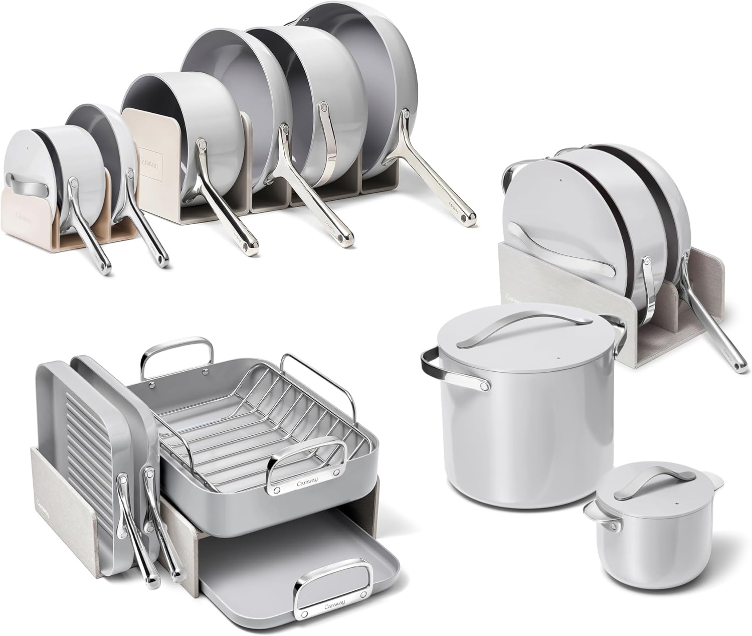 image:imageCaraway 31Piece Ceramic Cookware Bundle Fry Pans Saucepans Saut Pan Dutch Oven Petite Cooker Stir Fry Rondeau Stock Pot Grill amp Griddle Pans Roasting Pan Racks Organizers NavyGray