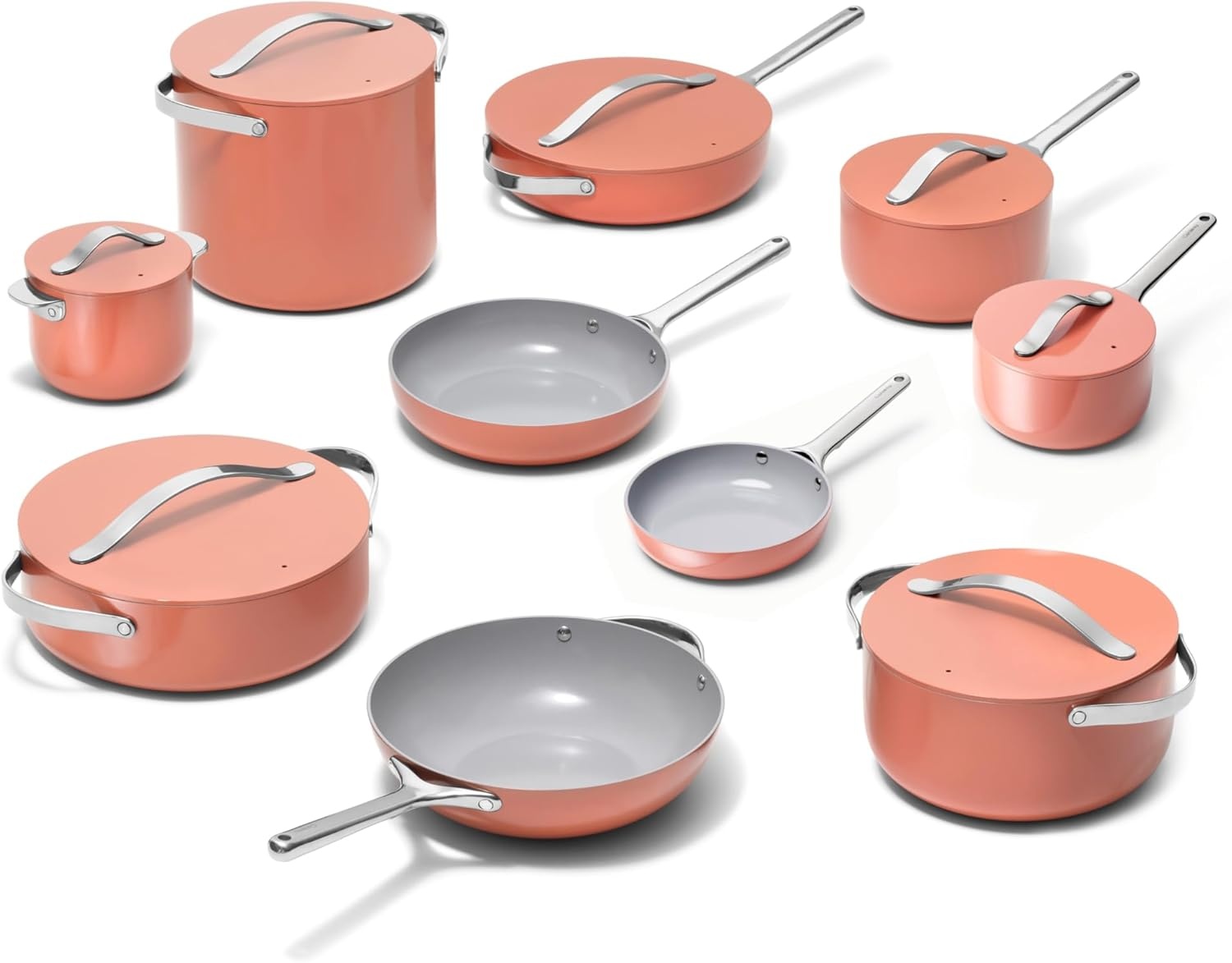 image:imageCaraway 31Piece Ceramic Cookware Bundle Fry Pans Saucepans Saut Pan Dutch Oven Petite Cooker Stir Fry Rondeau Stock Pot Grill amp Griddle Pans Roasting Pan Racks Organizers NavyPerracotta