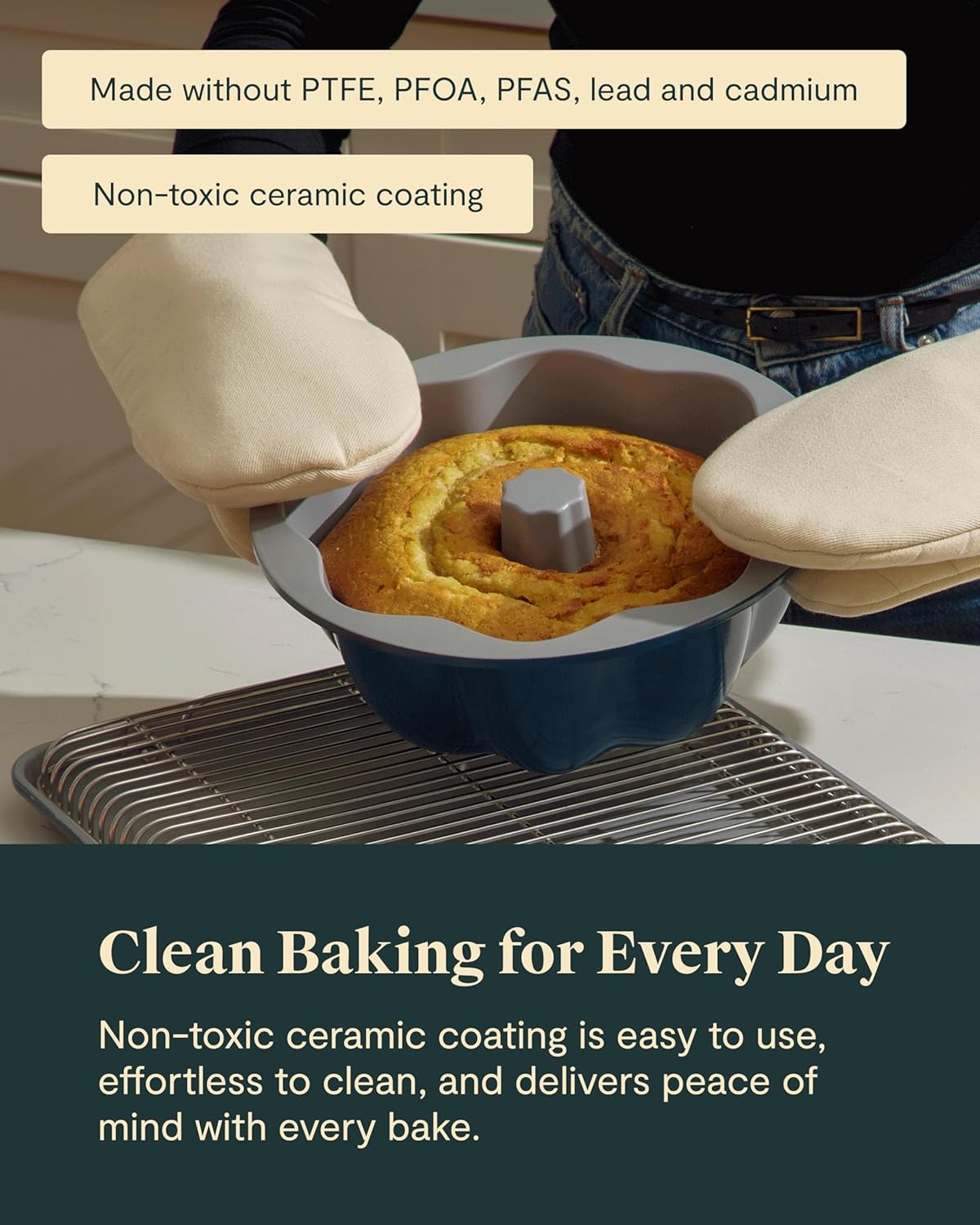 image:imageCaraway Fluted Cake Pan 95 NonStick Ceramic Baking Pan Ergonomic amp Easy to Handle Oven Safe up to 550F NonToxic PTFE amp PFOA Free PerracottaNavy