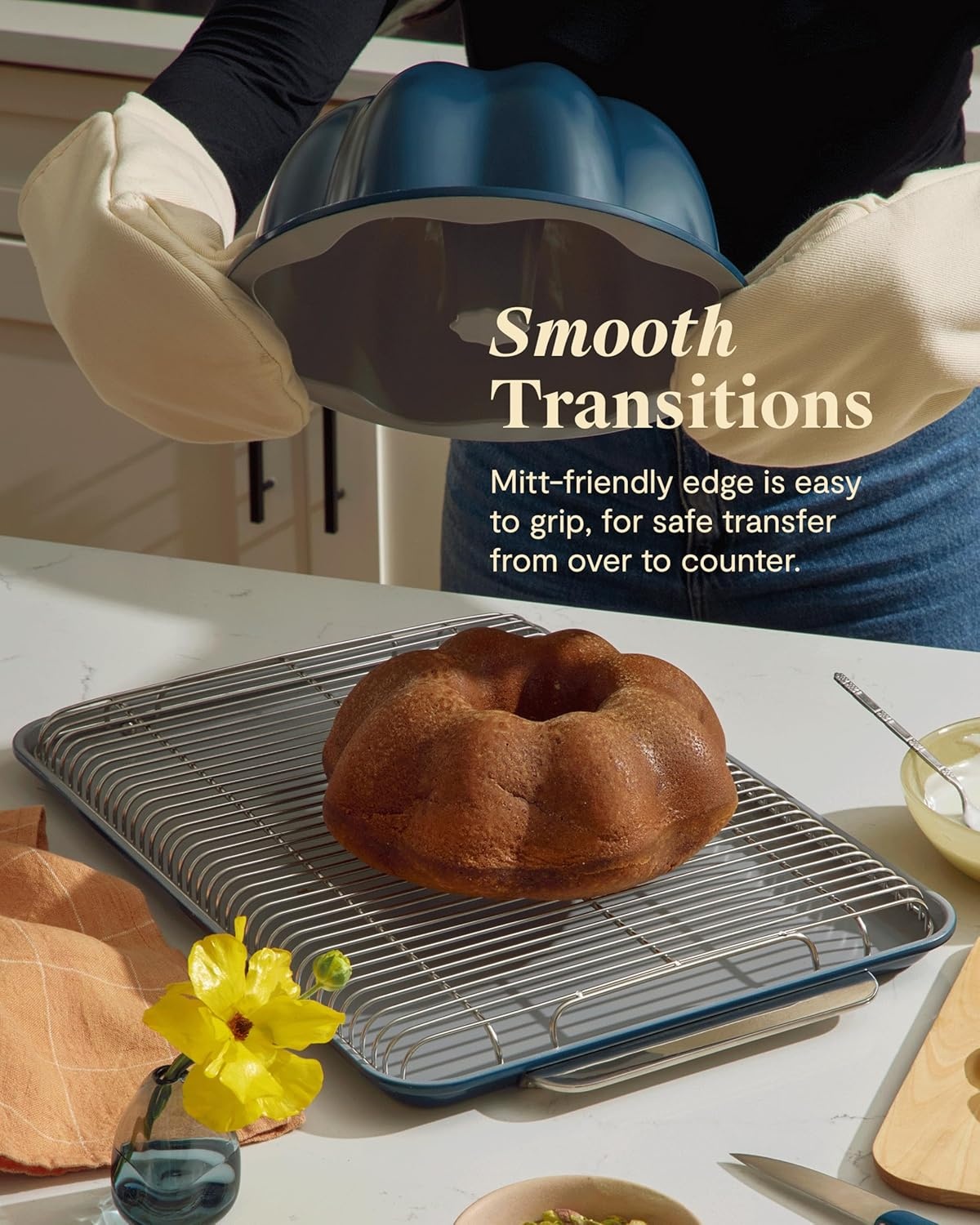image:imageCaraway Fluted Cake Pan 95 NonStick Ceramic Baking Pan Ergonomic amp Easy to Handle Oven Safe up to 550F NonToxic PTFE amp PFOA Free PerracottaNavy