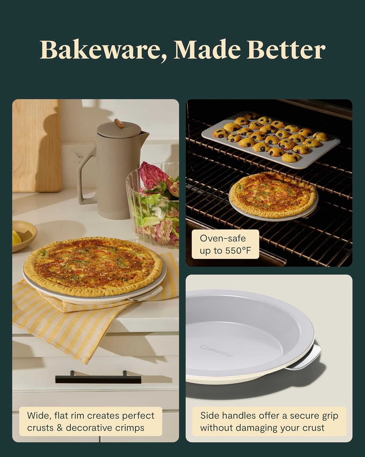 image:imageCaraway Pie Pan 9 NonStick Ceramic Baking Pan with Handles Oven Safe up to 550F NonToxic PTFE amp PFOA Free PerracottaSlate