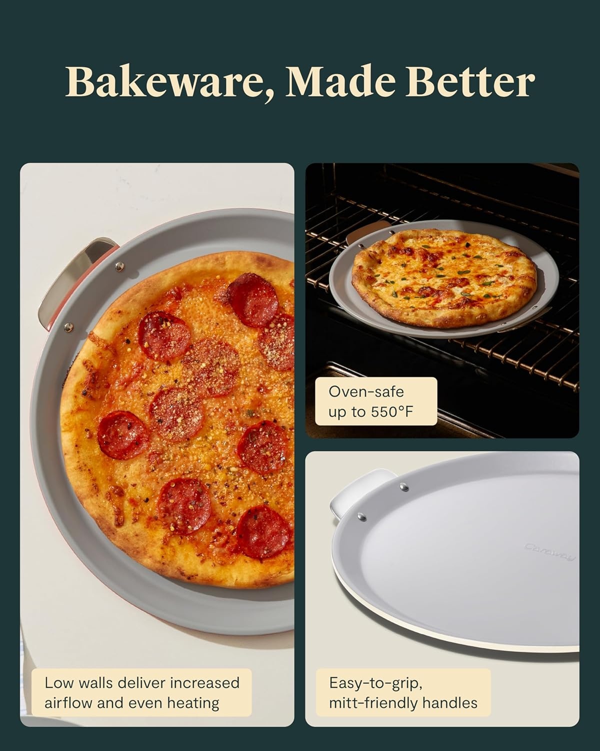 image:imageCaraway Pizza Pan 15 NonStick Ceramic Baking Pan with Handles Oven Safe up to 550F NonToxic PTFE amp PFOA Free PerracottaPerracotta