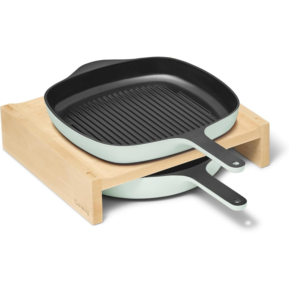 image:imageCaraway 105 Cast Iron Skillet amp Grill Pan Duo  Enameled Cookware Set with NonToxic 3Layer Enamel Coating  No Seasoning Required  Compatible with All Stovetops  Midnight BlueLight Mist